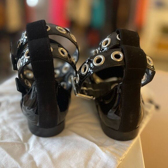 Robert Clergerie x Self-Portrait Black Suede Buckle Slingback Flats (Size 36) - Picture 2 of 7